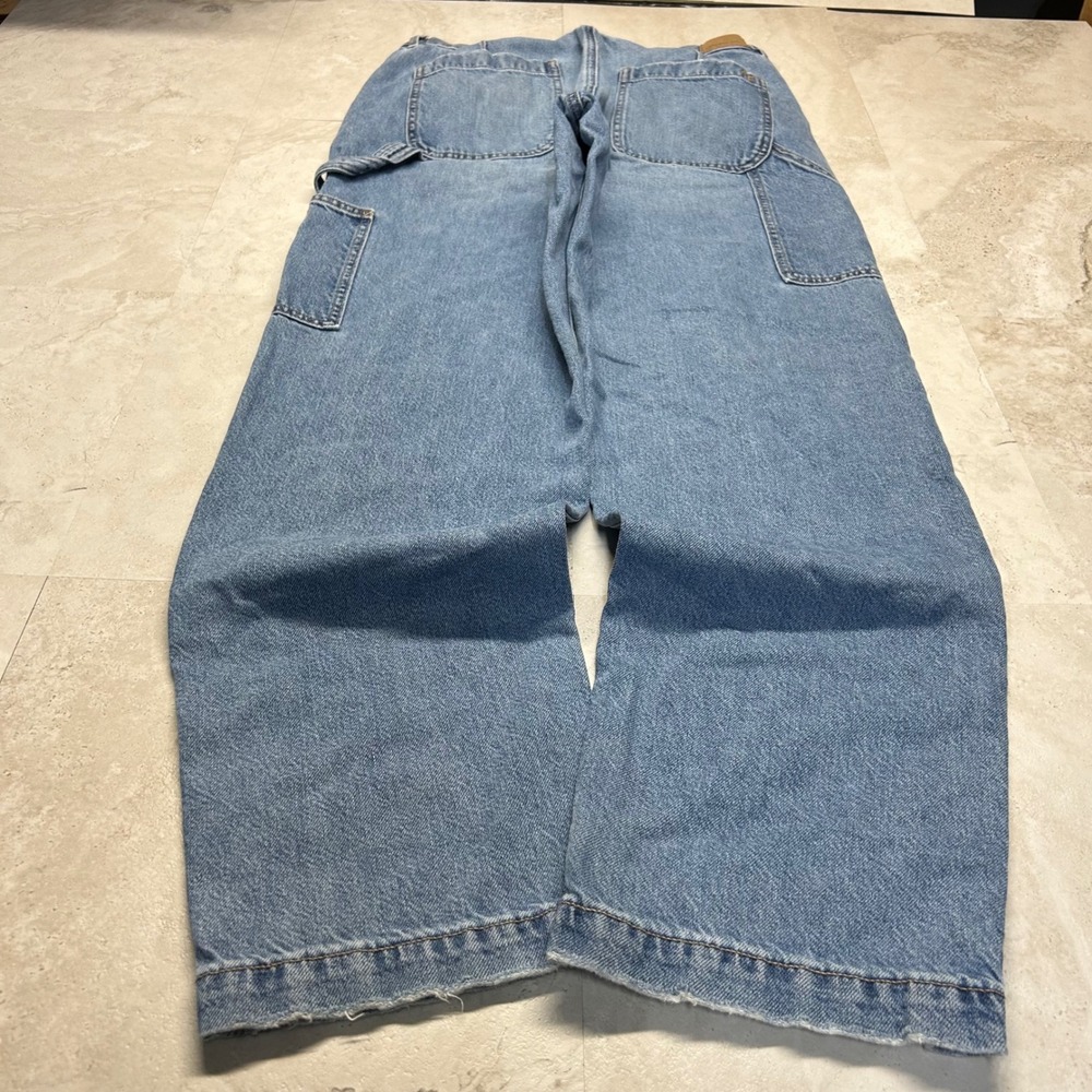 American Eagle 90s Straight Jeans Blue Women 12 Long Double Knee Carpenter Baggy